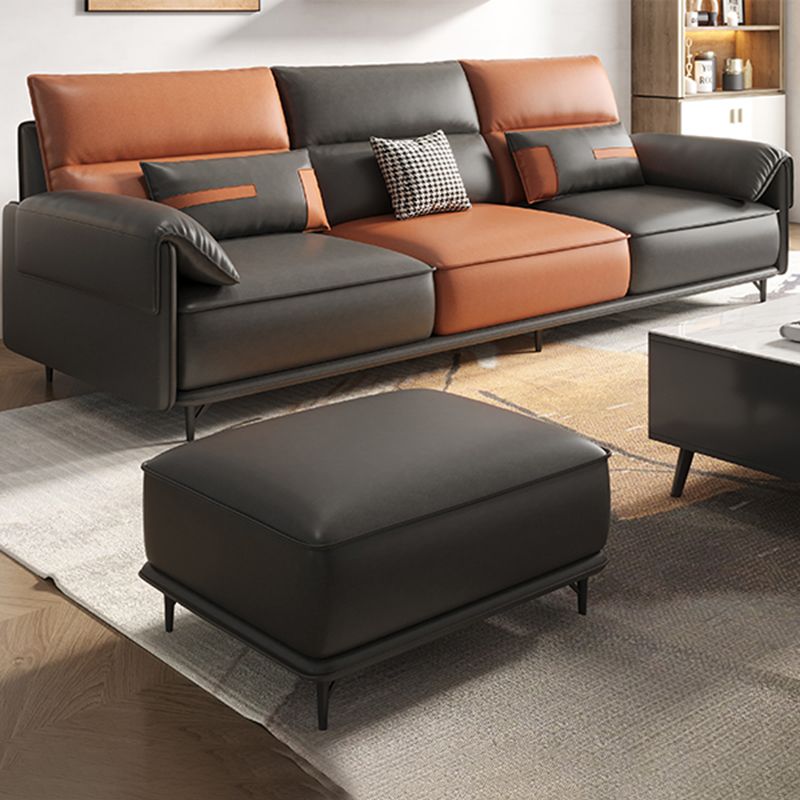 Pillow Arms Contemporary Sofa Faux Leather Living Room Solid Wood Sofa