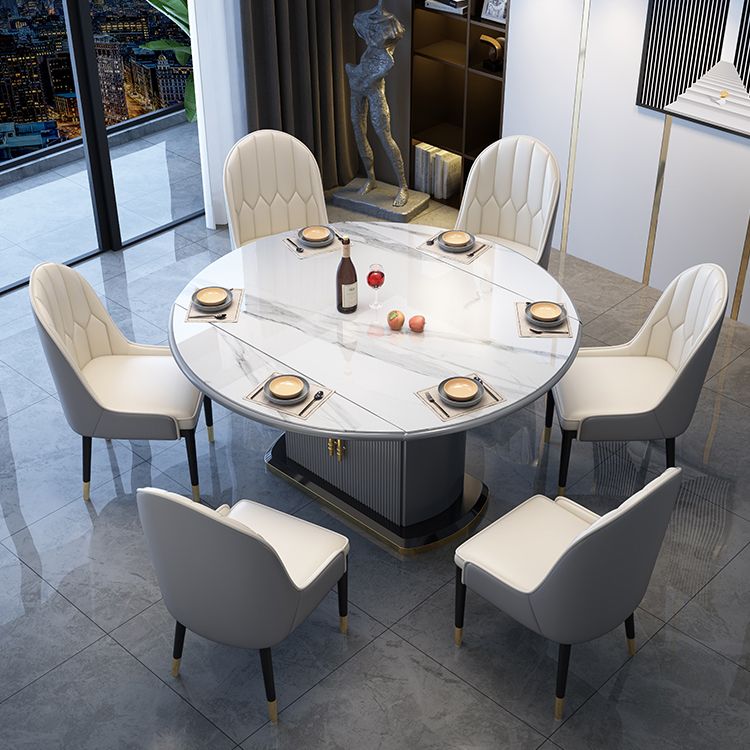 Round Traditional Luxury Dining Table Sintered Stone Table with Pedestal Base