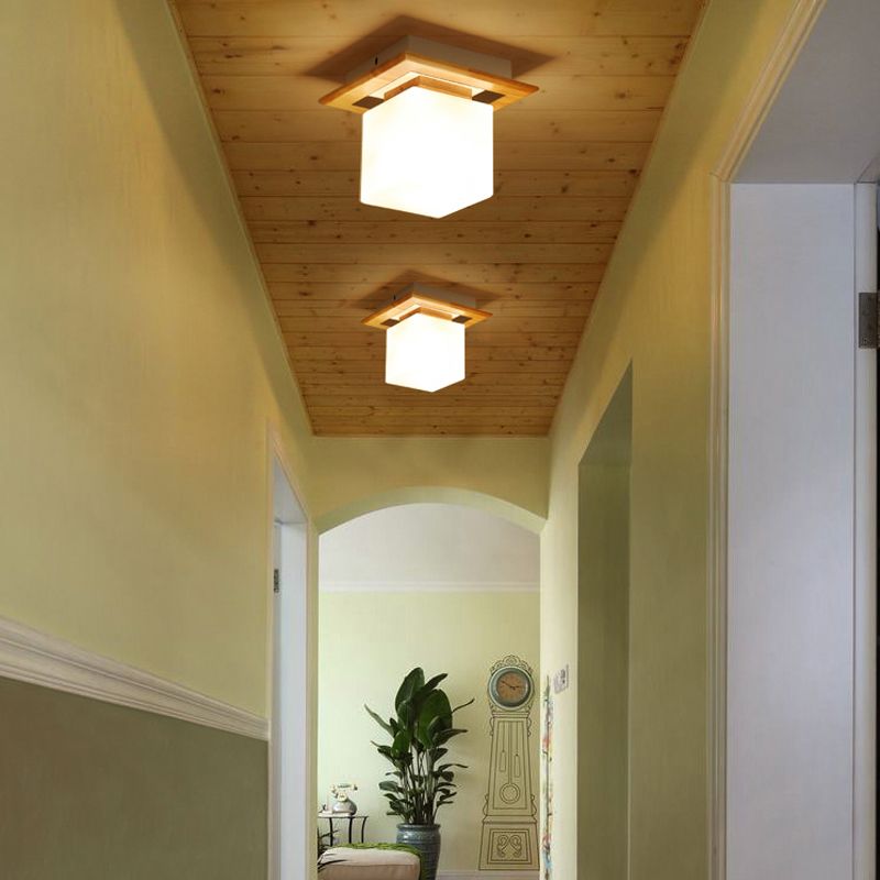 Wooden Ceiling Light Fixture Nordic Style Close to Ceiling Lighting in Beige