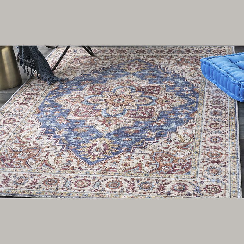 Traditional Medallion Printed Rug Color Mixed Polyester Area Carpet Non-Slip Backing Rug for Living Room