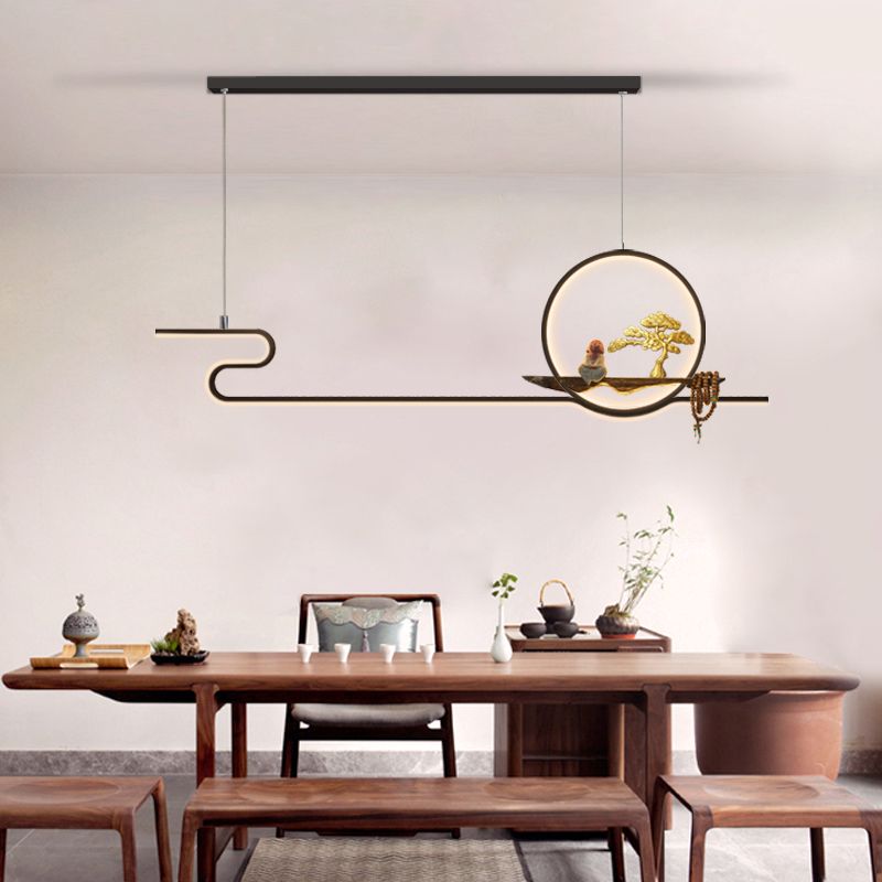 Linear LED Island Chandelier Lights Ceramics Modern Hanging Lamp for Dining Room