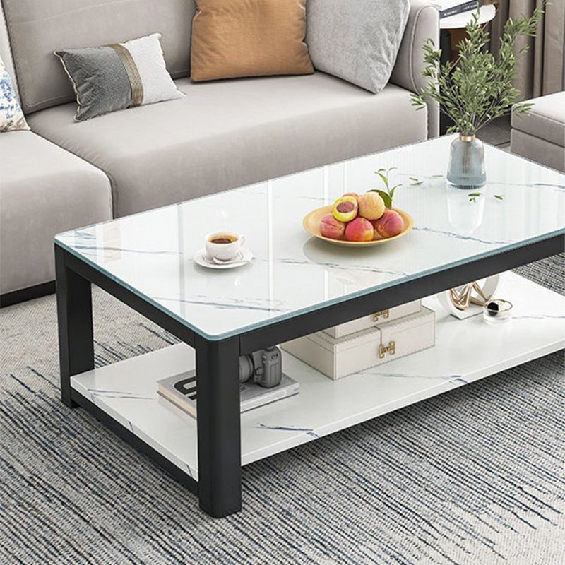 4 Legs Base Design Rectangular Glass/wood Table Modern Style Coffee Table