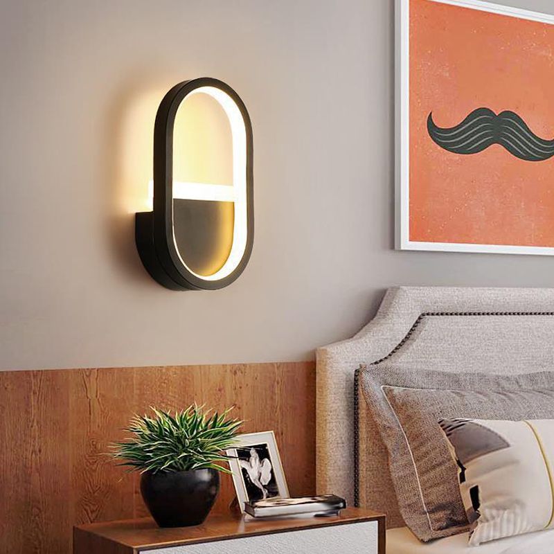 Oval Shape Wall Lamp Modern Style Metal 1 Lights Wall Light in White/Black