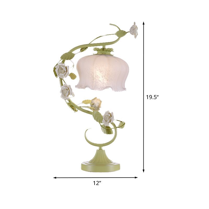 Metal Green Night Table Lamp Floral 1 Bulb Countryside Nightstand Lighting for Bedroom