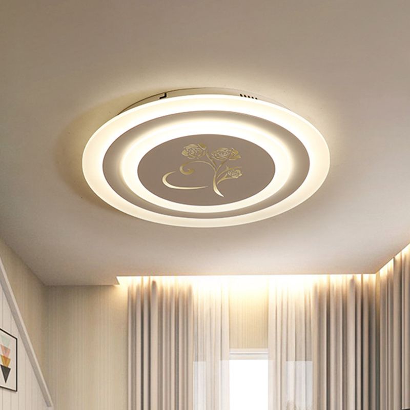 Acrylic Circle Flush Light Fixture Modernist LED White Ceiling Mounted with Rose Pattern