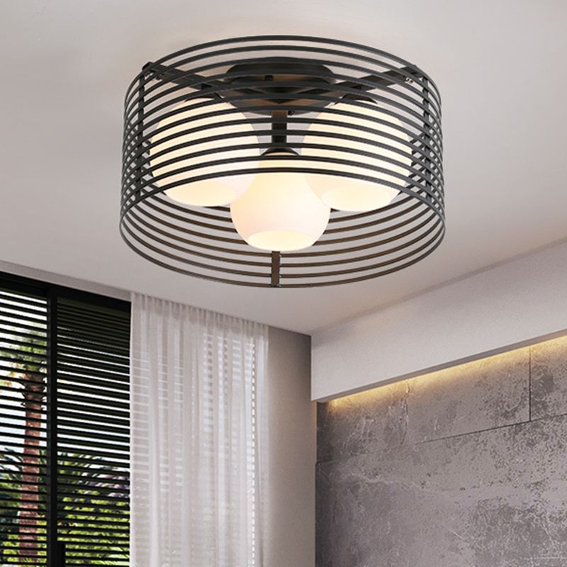 3 Lights Ceiling Light Classic Globe Milky Glass Flush Mount Lighting in Black/White for Living Room