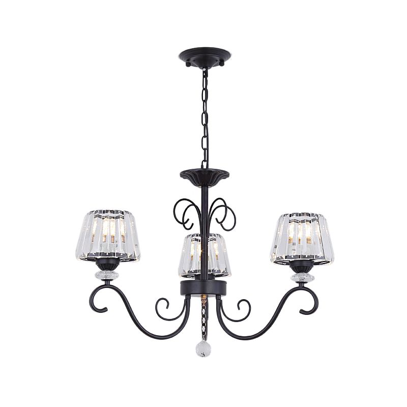 Conische kroonluchter verlichtingsarmatuur Vintage Crystal Prisms 3/6/8 Heads Black Suspension Lighting met scrollarm