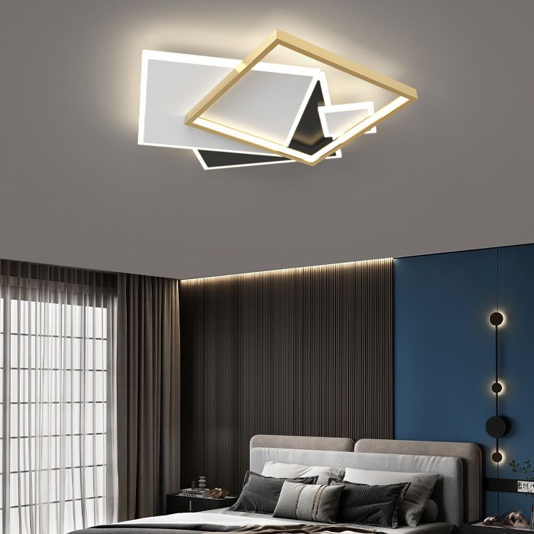 Moderna lampada da soffitto quadrata in ferro laccato a LED con montaggio a incasso e paralume in acrilico