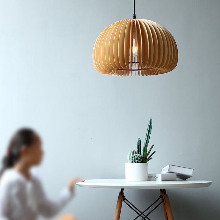 Beige Holzkürbis hängende helle chinesische style 1 leichte Restaurant Decke Anhängerlampe