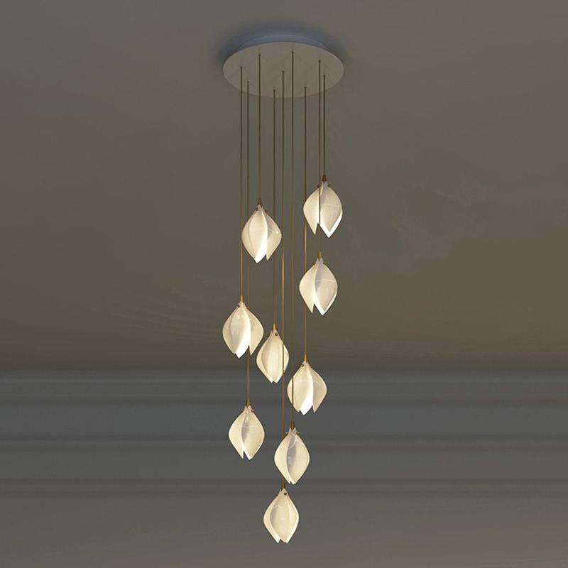 White Petaloid LED Hanging Light in Modern Creative Style Wrought Iron Cluster Pendant Light with Ceramic Shade