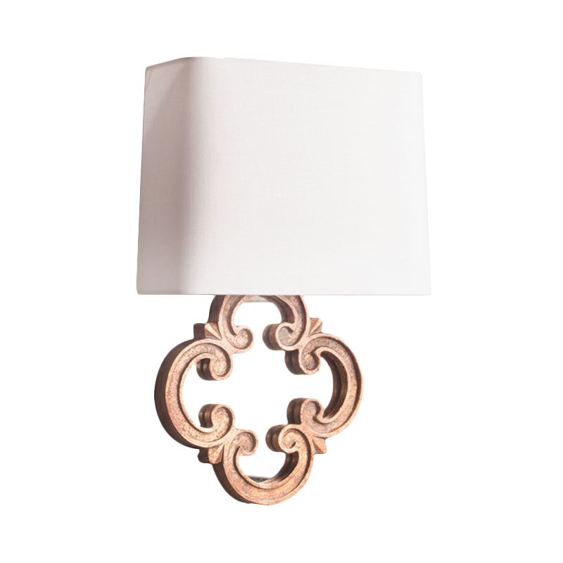 Tapered Fabric Wall Mounted Lighting Countryside 1 Light Living Room Sconce in White