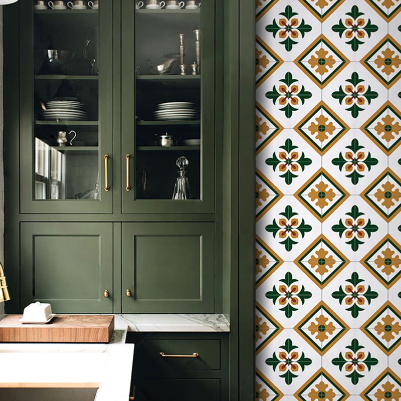 Adhesive Rust Flower Wallpaper Roll Brown-Green Kitchen Wall Covering, 9.7-sq ft