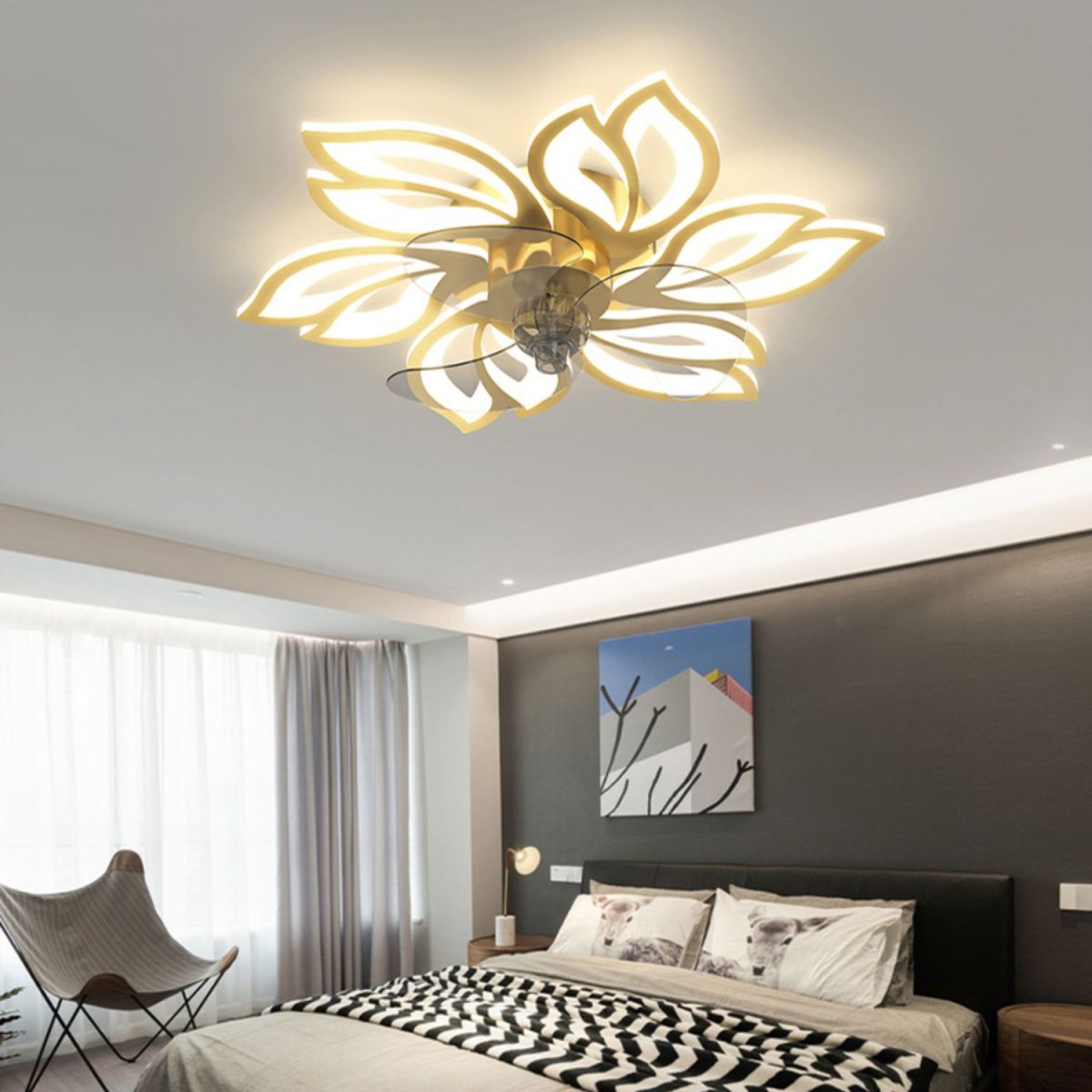 Modern LED Fan Light Metal Geometric Multi Light Flush Mount Light for Living Room