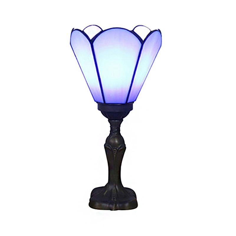 Classic Tiffany Cone Desk Light Glass 1 Head Inverted Desk Lamp in White/Yellow/Blue for Living Room