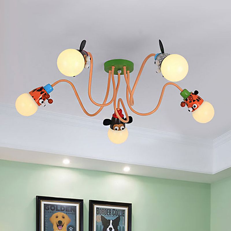 Diervormig plafondarmatuur Cartoon stijl metalen meerkleurige hanglamp voor de kleuterschool