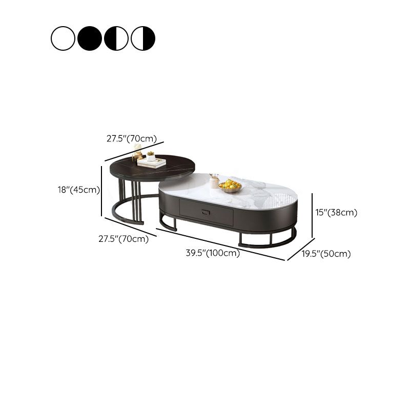 Glam Coffee Table Oval Nesting Nesting Coffee Table with Drawer Slate Cocktail Table