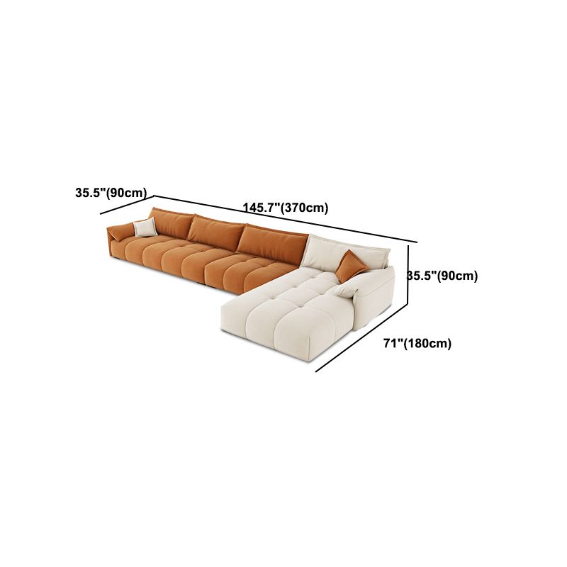 Tufted Loose Back Sofa with Chaise Nordic Pillow Top Arm Sofa in Orange and White