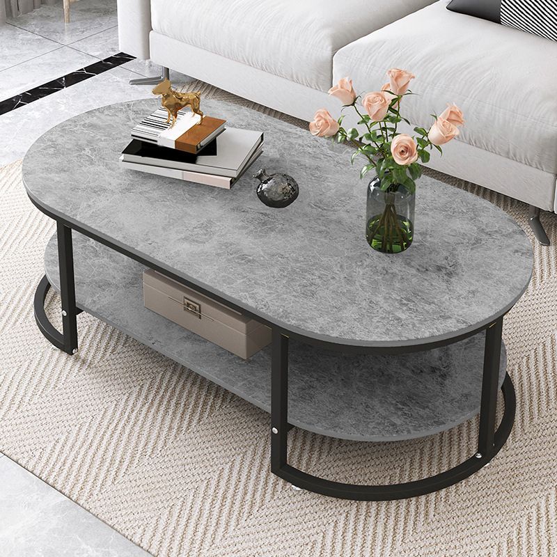 Oval Modern Coffee Table Wood Minimalist Coffee Table for Living Room
