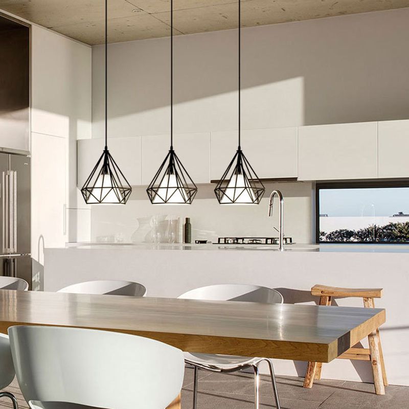 3 Lights Diamond Pendant Industrial Metal Ceiling Pendant with Hanging Cord for Restaurant