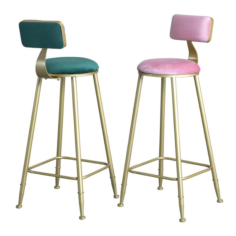 Glam Armless Backrest Counter Stool Iron Bar Stool with Velvet Cushion and Pedal for Cafe