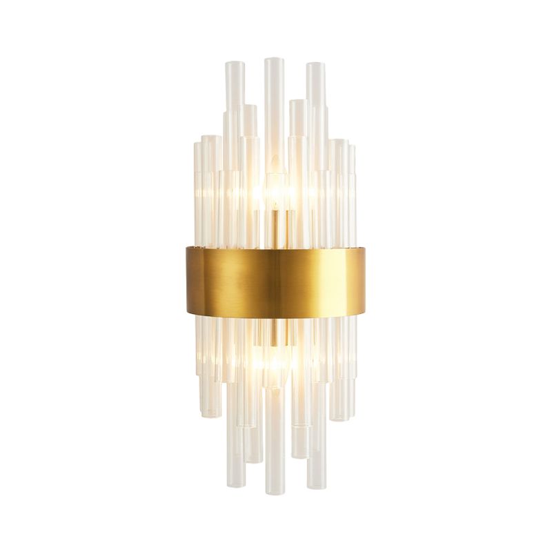 Gold Finish Half Shade Wall Mount Light Modern 2 Heads Crystal Tube Wall Lighting Ideas for Corridor