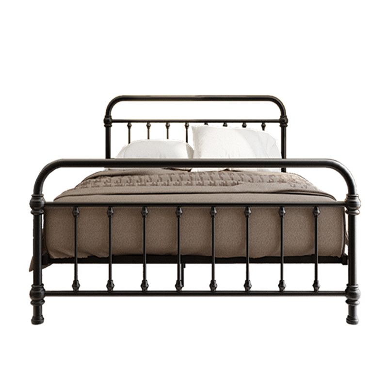 Modern Black Iron Bed with Rectangle Headboard and Metal Legs