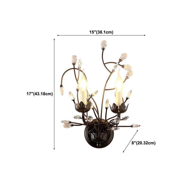 Crystal Candle Shape Wall Sconce Modern Style 2 Lights Wall Light Fixture in Black