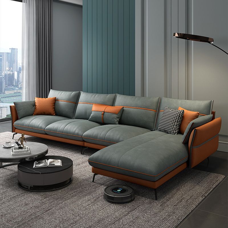 Scandinavian 35.43 " H Faux Leather Flared Arm Sofa & Chaise