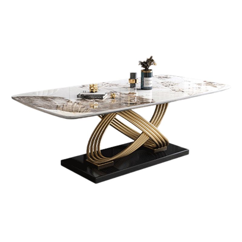 Glam Style Dining Sintered Stone Table Dining Rectangle Table with Metal Legs for Home