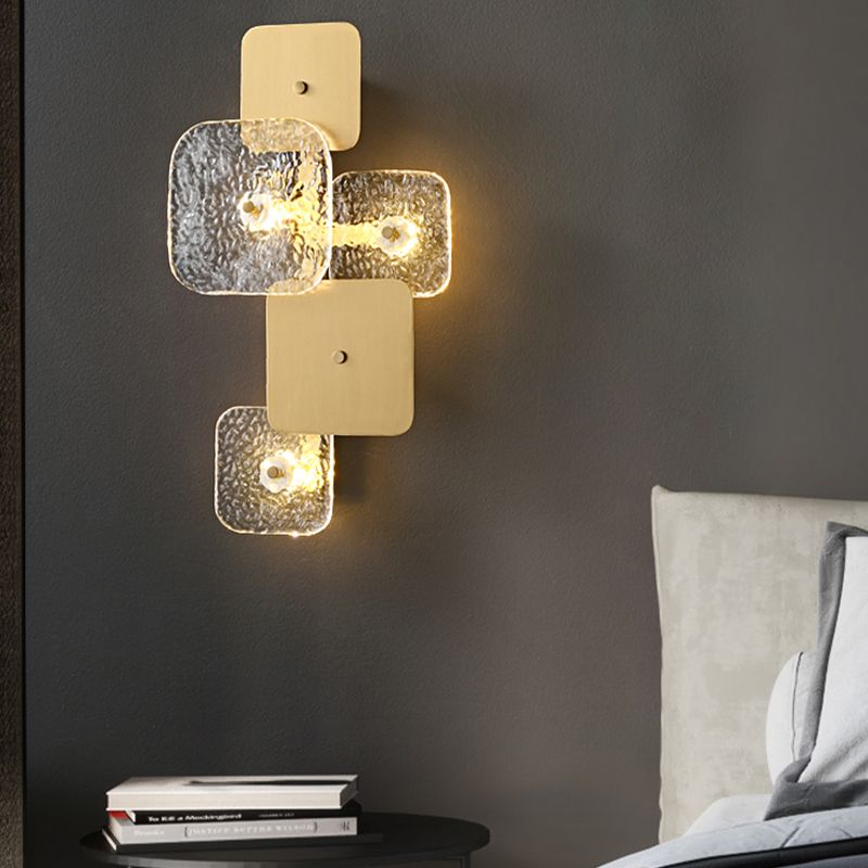 Modern Metal Wall Sconce Square Shape Wall Light with Glass Shade for Bedroom