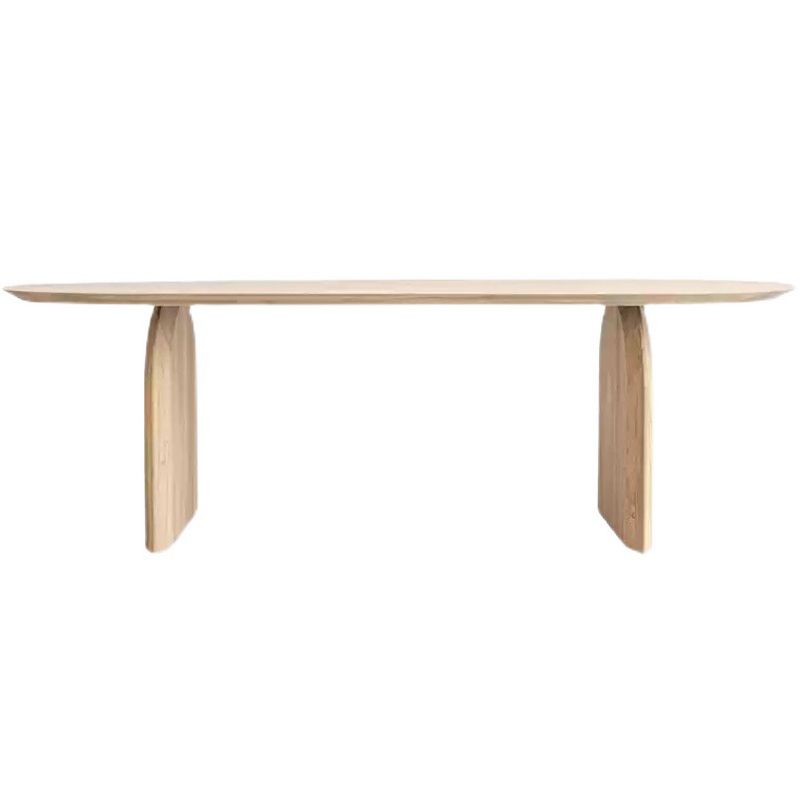 Table de bois massif en pin ovale table à manger moderne avec piédestal double en bois pour restaurant