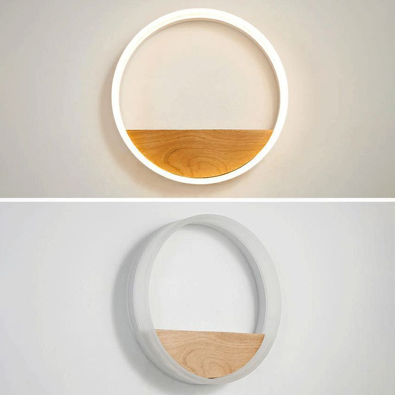 LED Wooden Indoor Sconce Light Fixture Acrylic Circle Wall Lighting for Bedroom