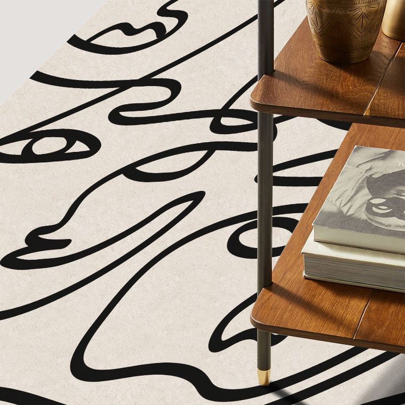 Apricot Abstract Line Rug Polyester Modern Rug Washable Rug for Drawing Room