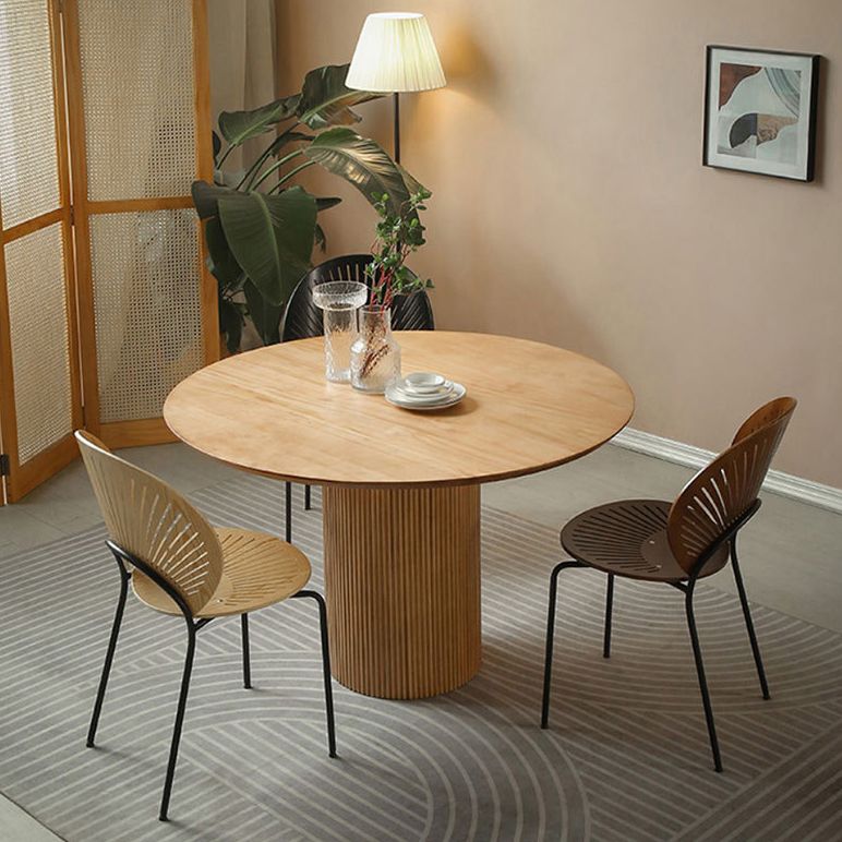 Round Dining Table Contemporary Style Solid Wood Brown Dinner Table