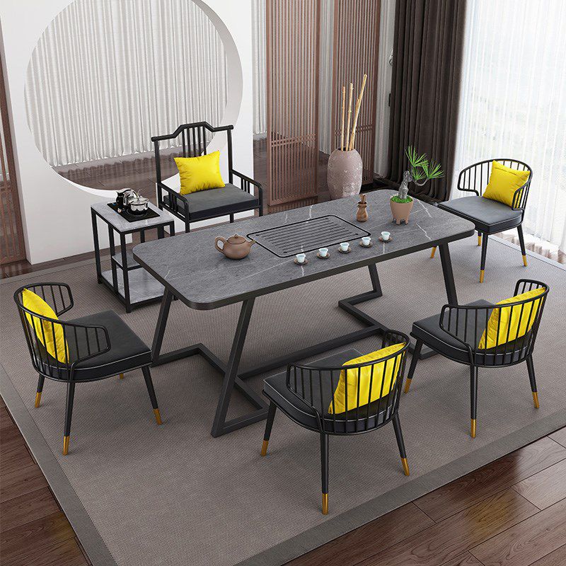 Metal and Stone Table Glam Style Family Rectangular Dining Table
