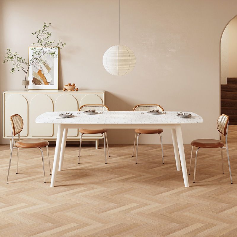 Modern Stone White Dining Table Ash Wood Base for Dining Room
