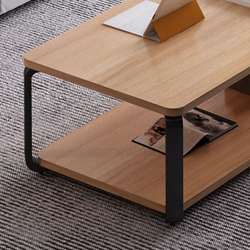 Modern Style Wooden Rectangular Table with Abstract Base for Storage Rack Coffee Table