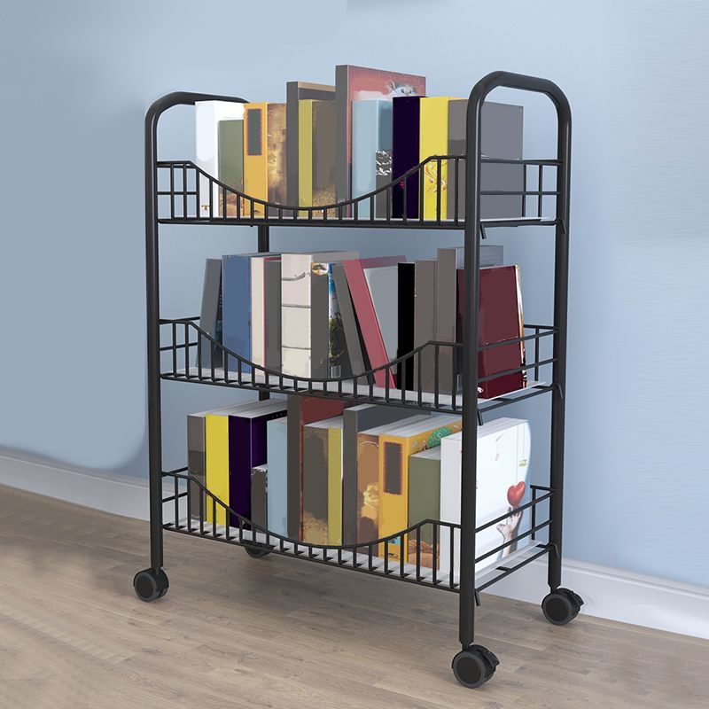 Industrial Metal Geometric Bookcase Open Back Bookcase with Wheels