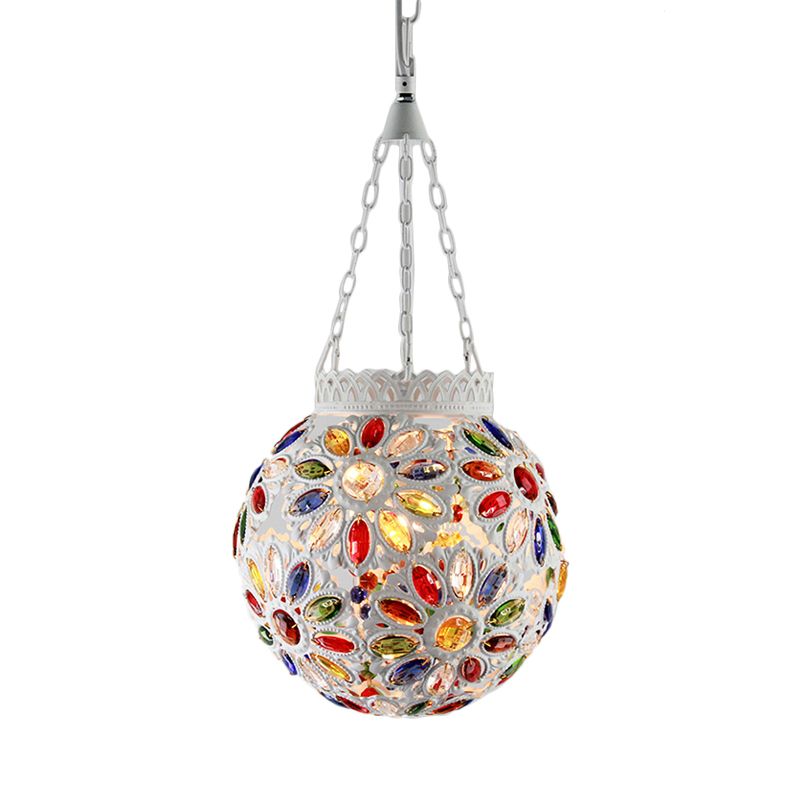 Metal White Hanging Light Globe 1 Head Traditional Suspension Lamp for Dining Room