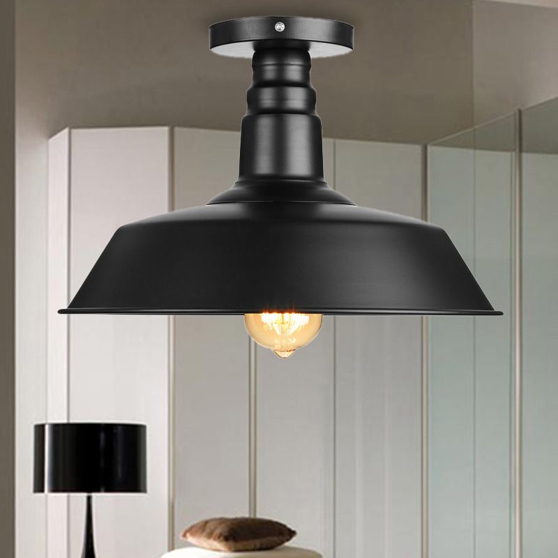 10"/14"/18" Dia Barn Dining Room Ceiling Light Fixture Vintage Style Iron 1 Light Black/White Semi Flush Ceiling Light