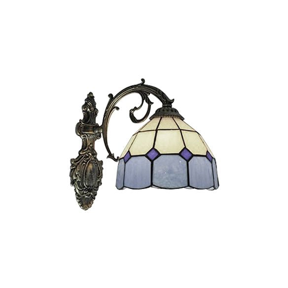 Dome Shade Wall Mount Fixture Tiffany Stained Glass 1 Light Wall Fixture Light for Stairway