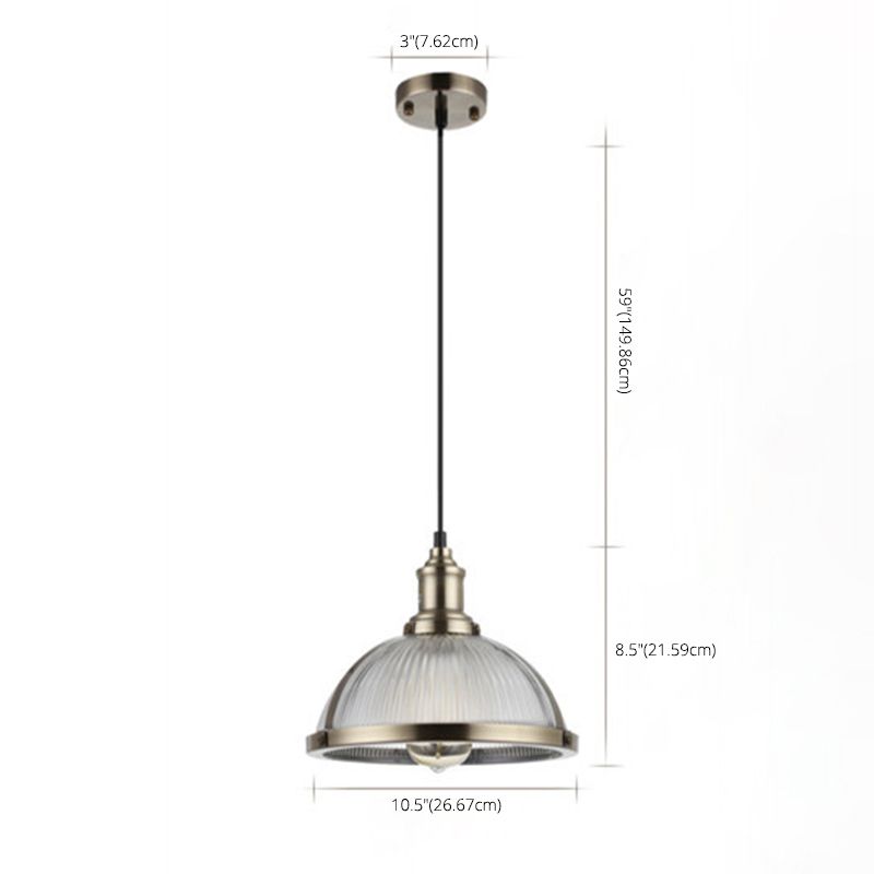 Ribbed Frosted Glass Dome Shade Hanging Light Metal Lamp Holder Bedside Lamp with 59" Adjustable Hanging Cord