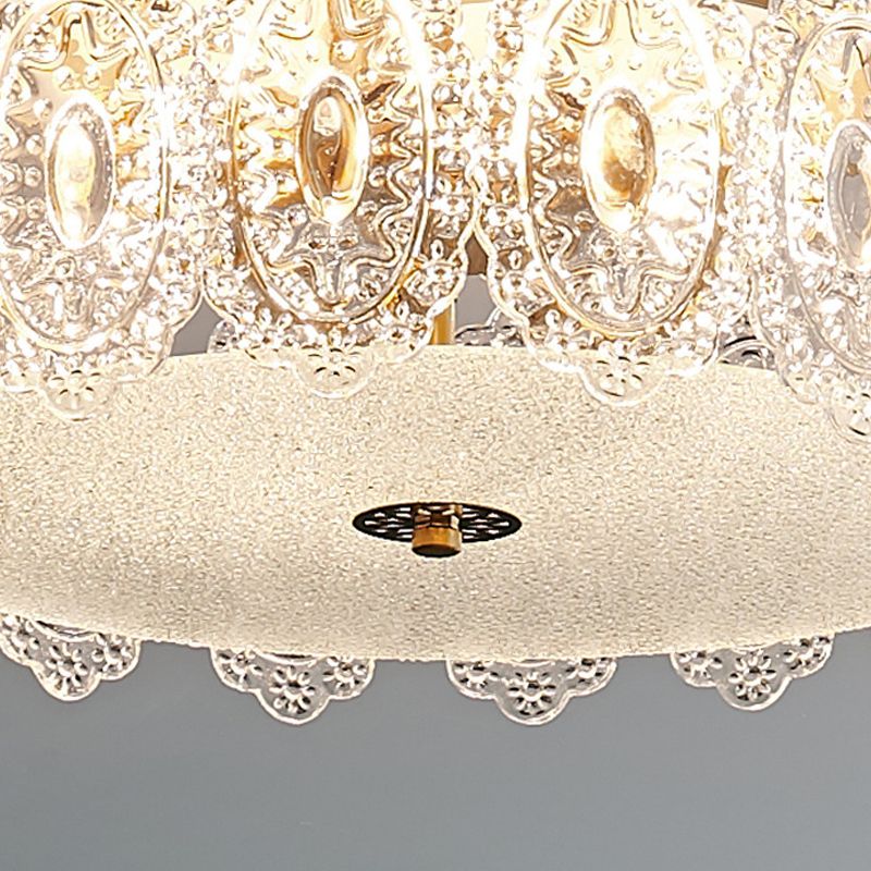 Luminaire semi-encastré de style simple, éclairage de plafond à tambour doré avec abat-jour en verre