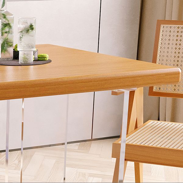 Acrylic Modern Rectangle Dining Table Pine Wood Top Table with Double Pedestal