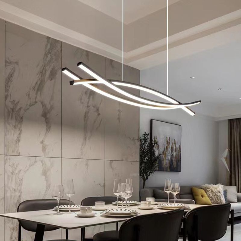 3 Lights Metal Geometric Island Lighting Kit Simplicity in Black