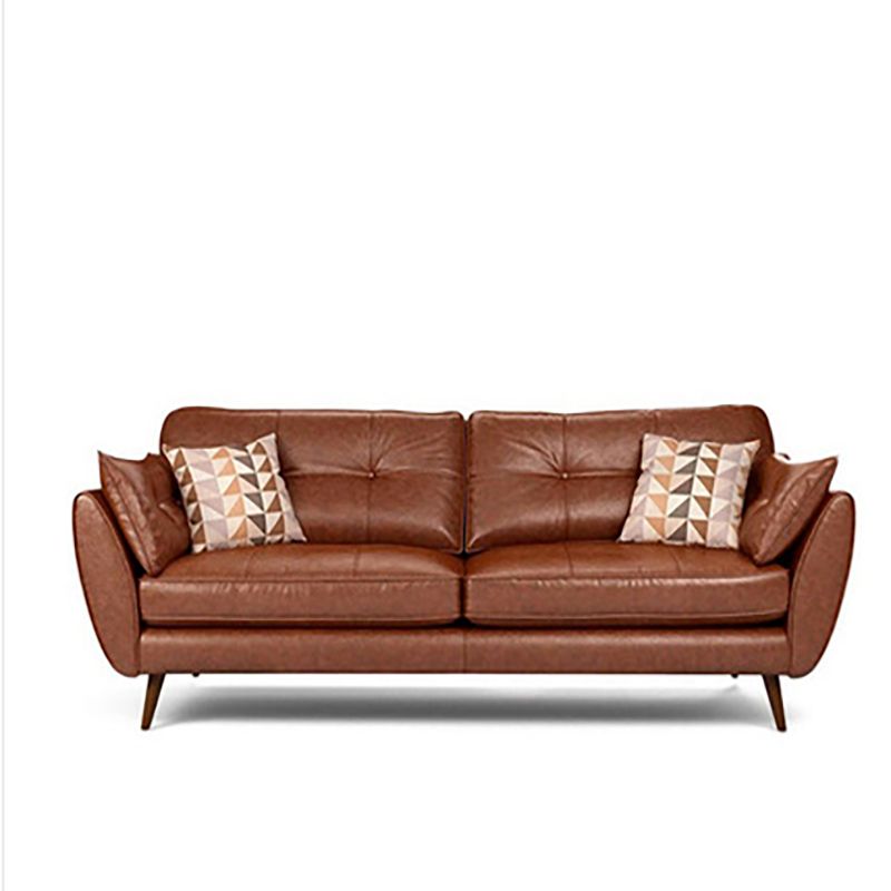 Genuine Leather Flared Arm Sofa Modern Jewel-tuft Wood Legs Sofa