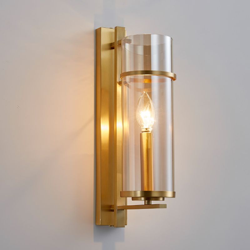 Glass Cylinder Shape Wall Light Modern Style 1-Light Wall Light Sconce