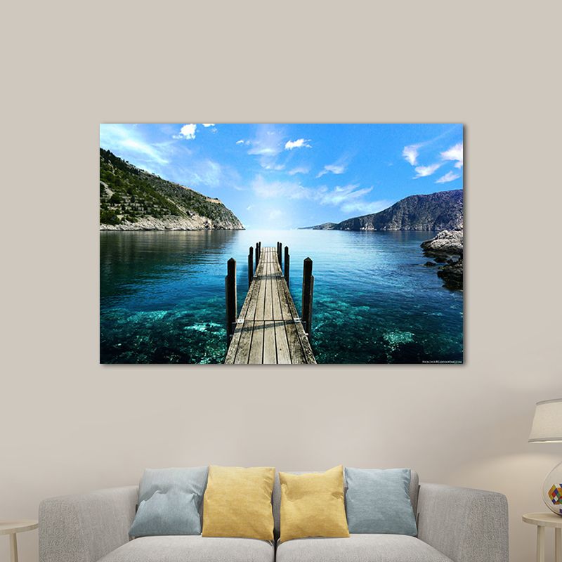 Foto Oceaan Houten Brug Kunstdruk Eigentijds Canvas Muurdecoratie in donkere kleur
