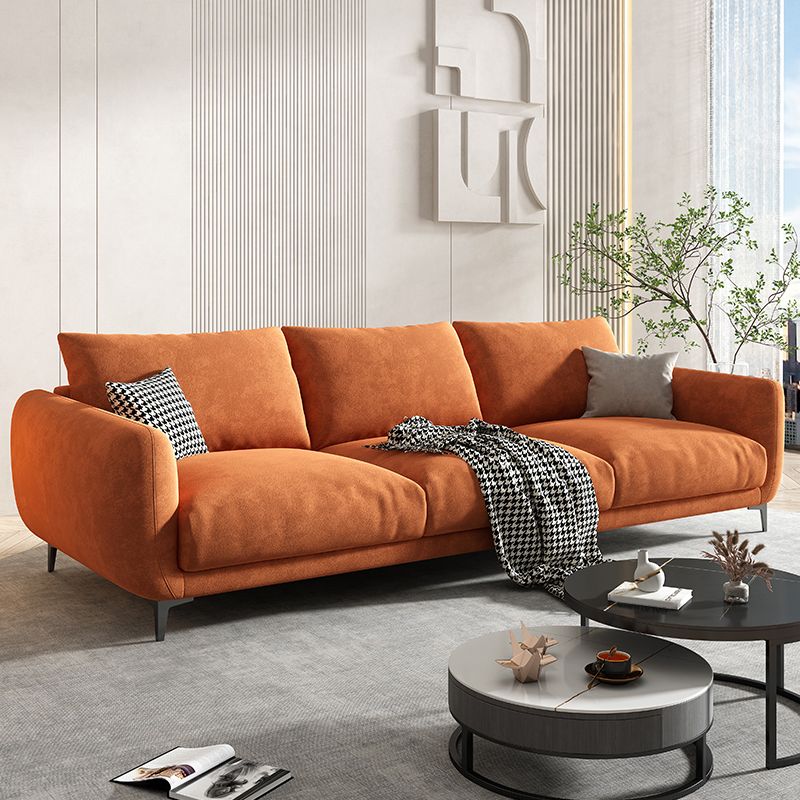 Velvet Modern Standard Sofa 35.5"W Square Arm Sofa with Bolster Pillows for Living Room