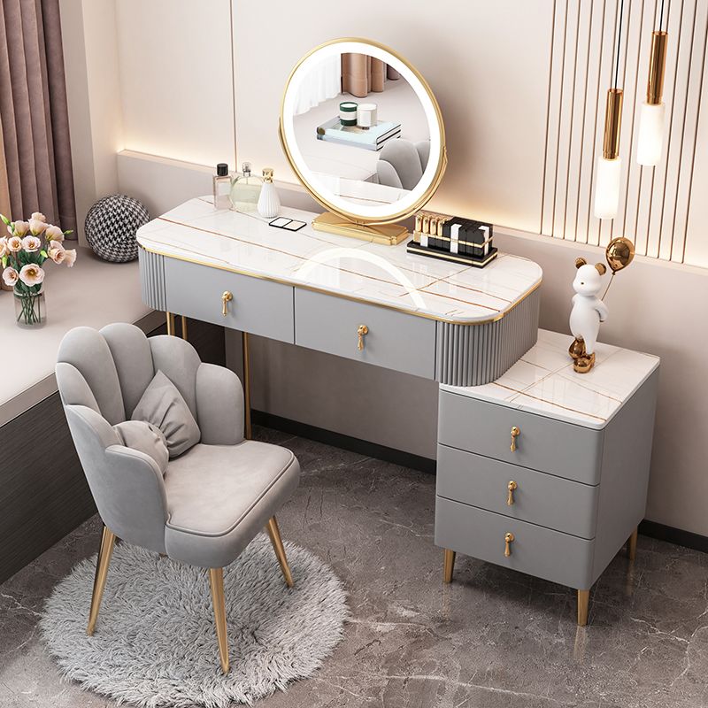 Stone Top Makeup Vanity Desk Table Metal and Engineered Wood Dresser